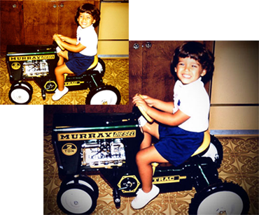 Boy on tractor image color correction example
